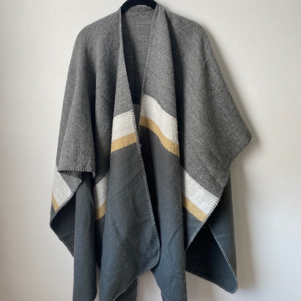 Gray and Tan Striped Poncho - Banana Republic